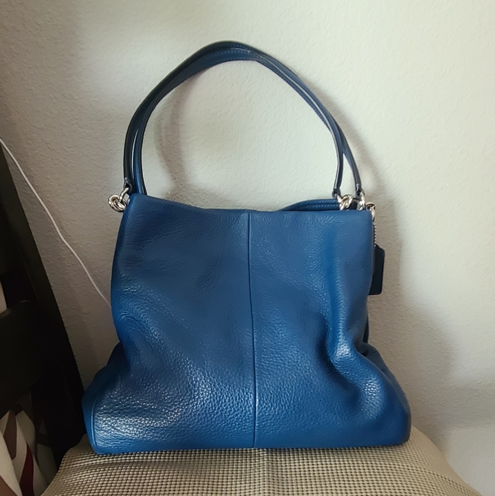 Coach Blue Pebbled Leather Bag - Picture 7 of 10